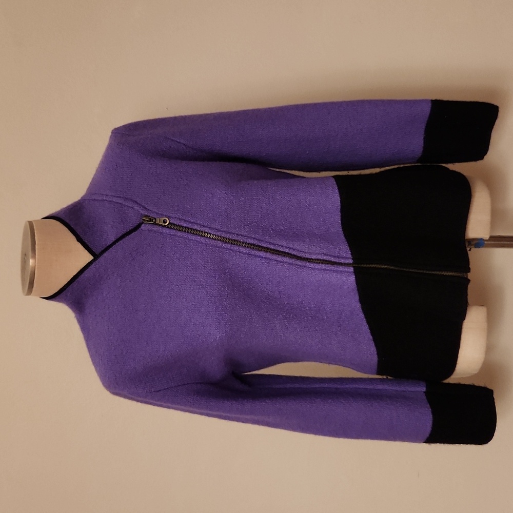 South Wool purple and black bias zippered wool sweater